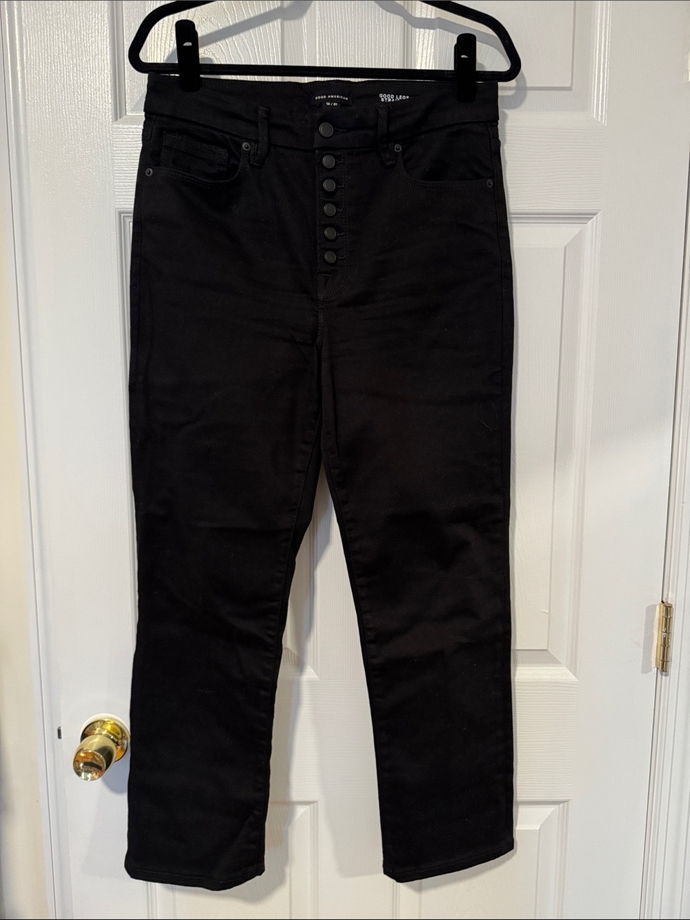 Good American ‘Good Legs Straight’ Black High-Rise Button-Fly Women's Jeans 12